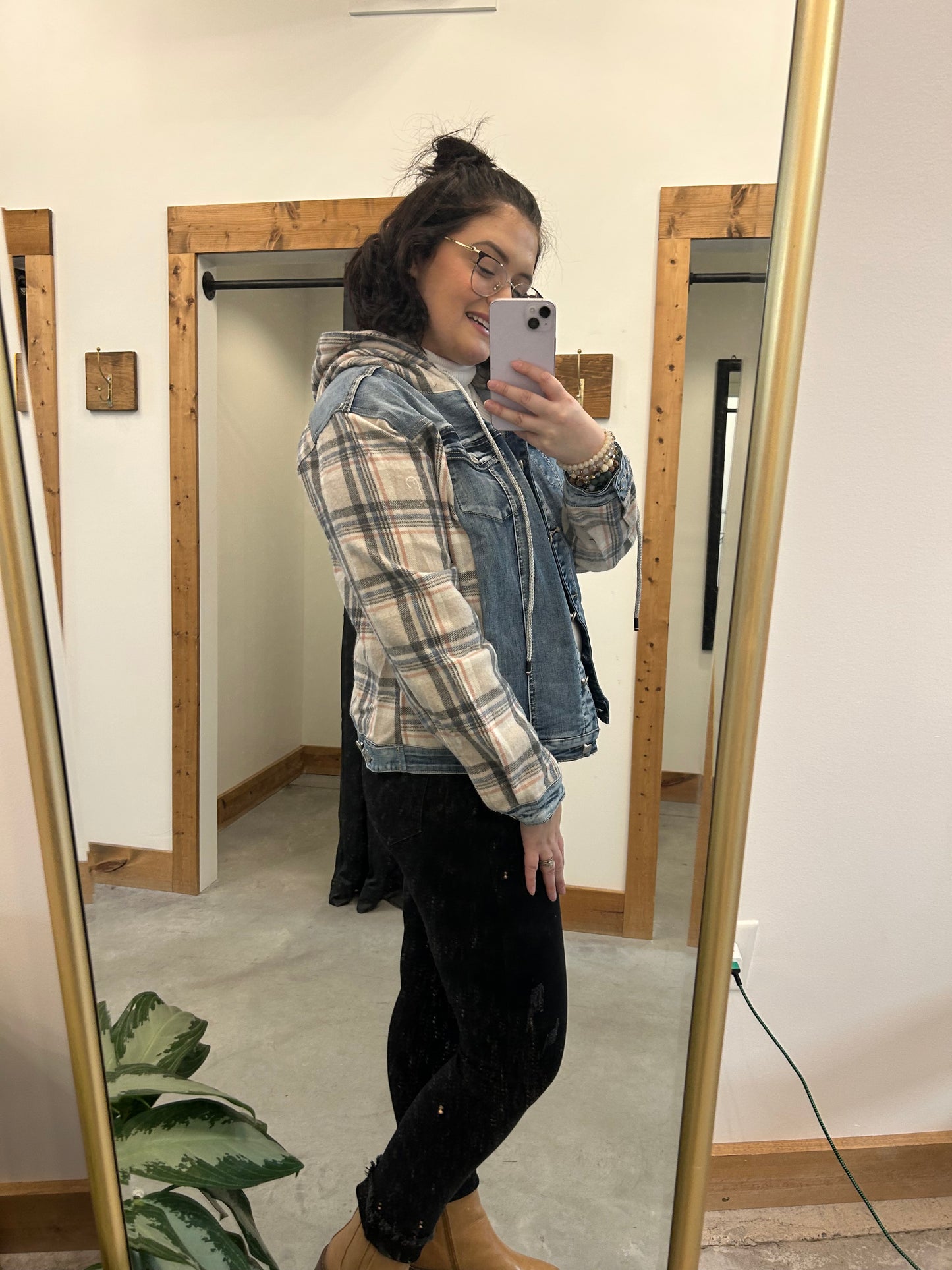 Coco + Carmen Plaid Denim Jacket