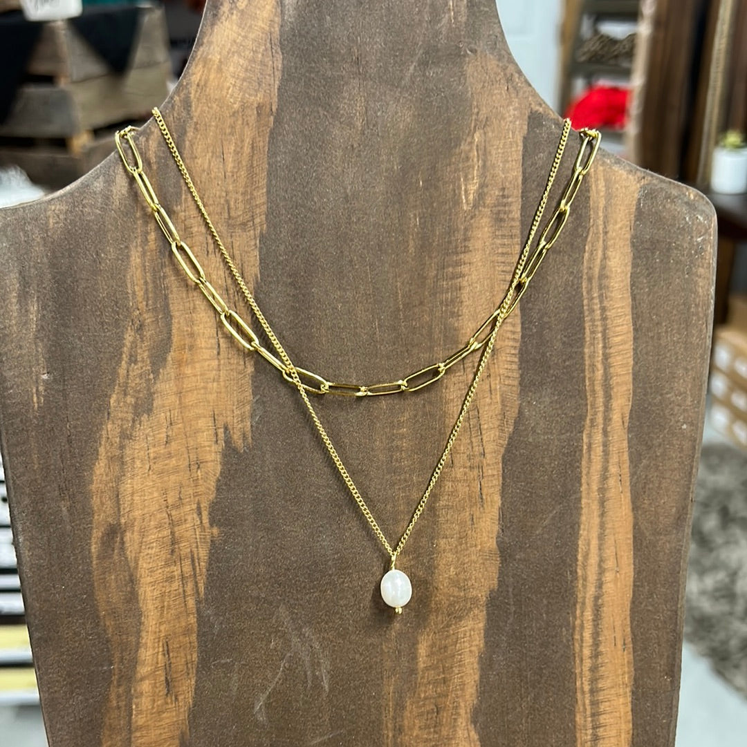 18K Gold Double Layer Freshwater Pearl Necklace