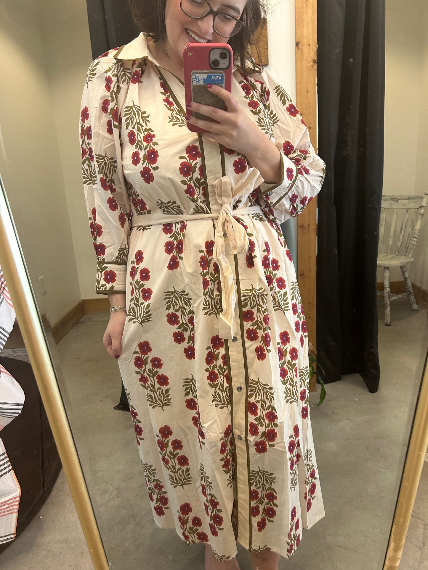 Berry Floral Tie Waist Dress