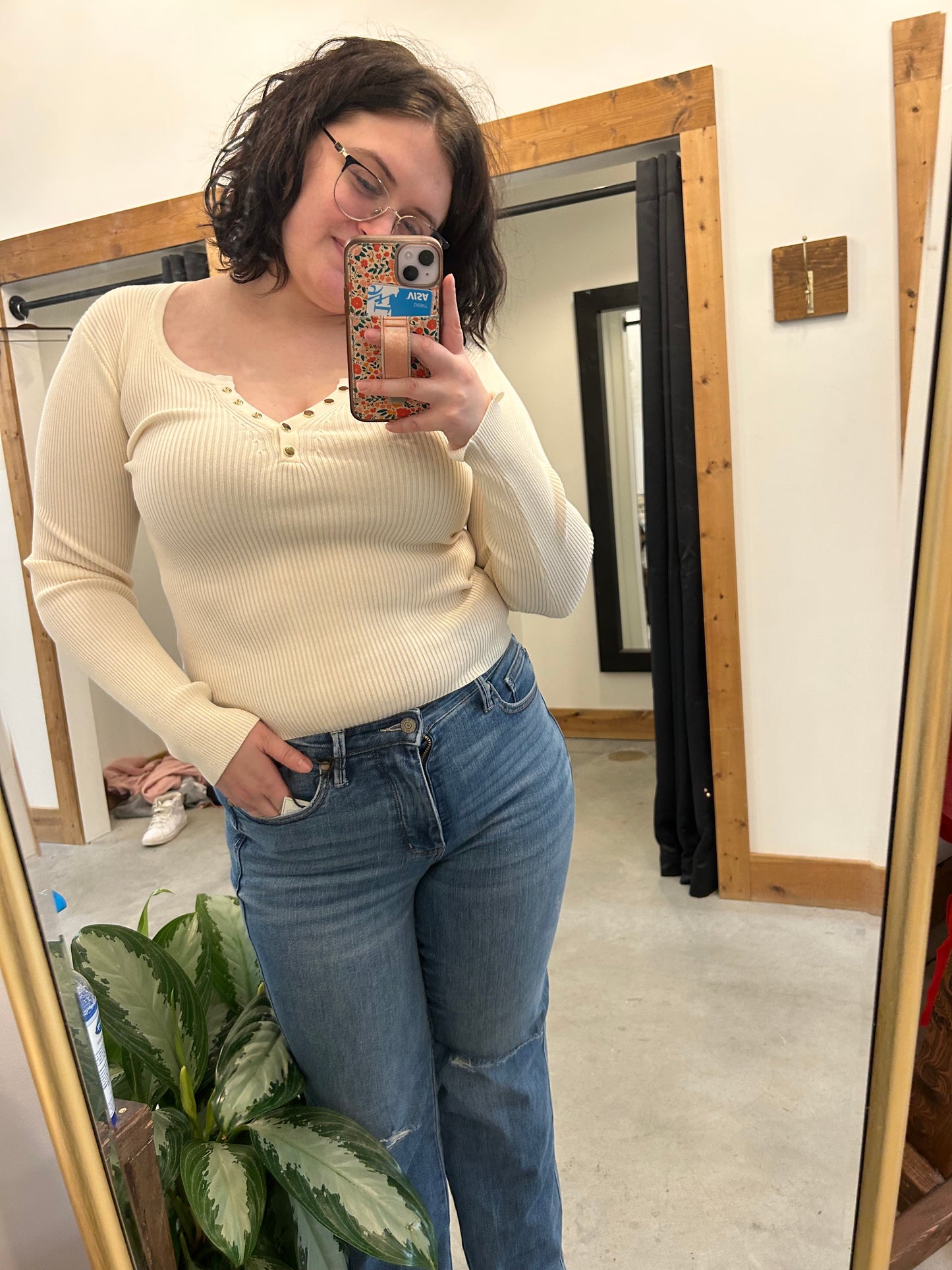 Casual Ribbed Button Up Top