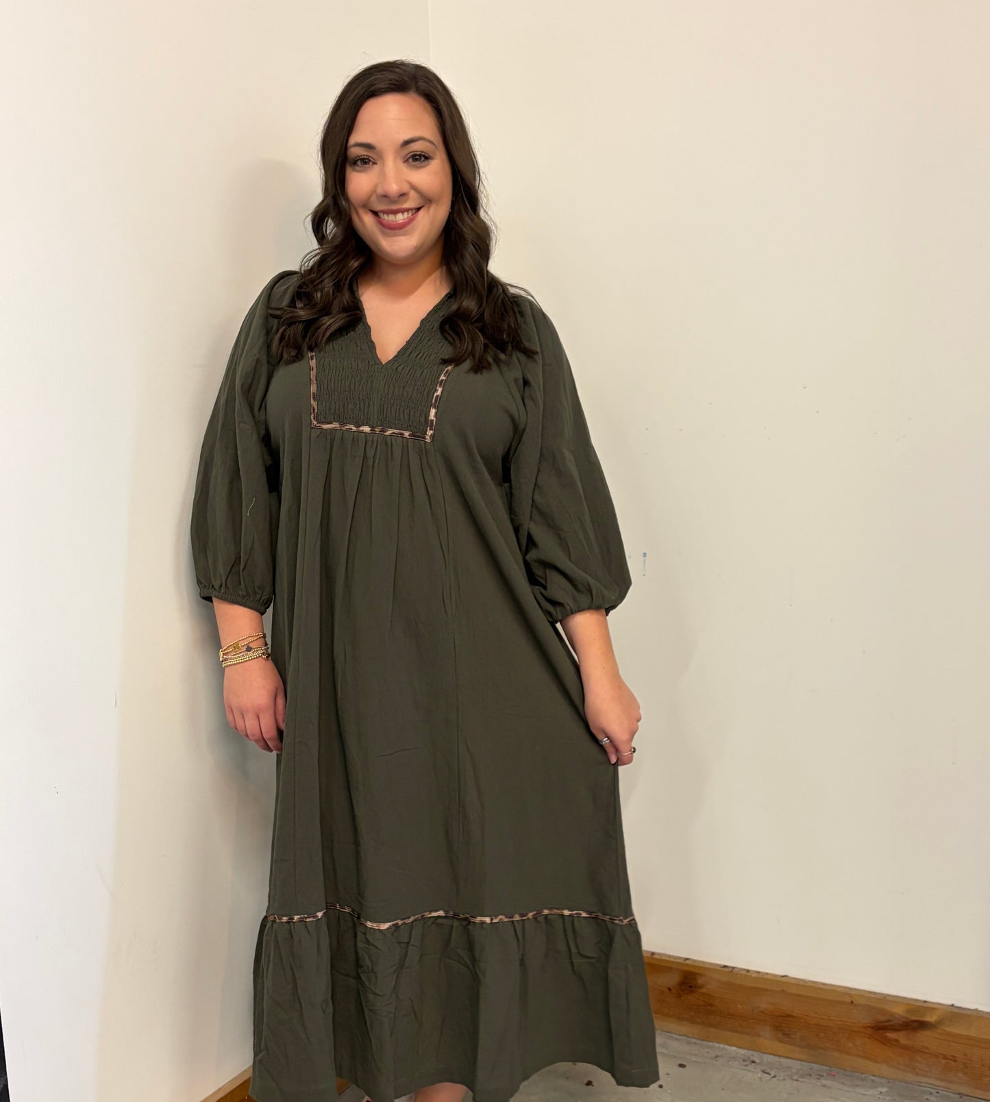 Leopard trim midi dress