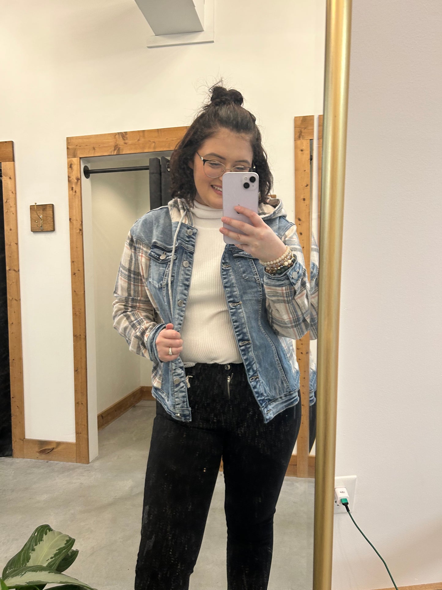 Coco + Carmen Plaid Denim Jacket