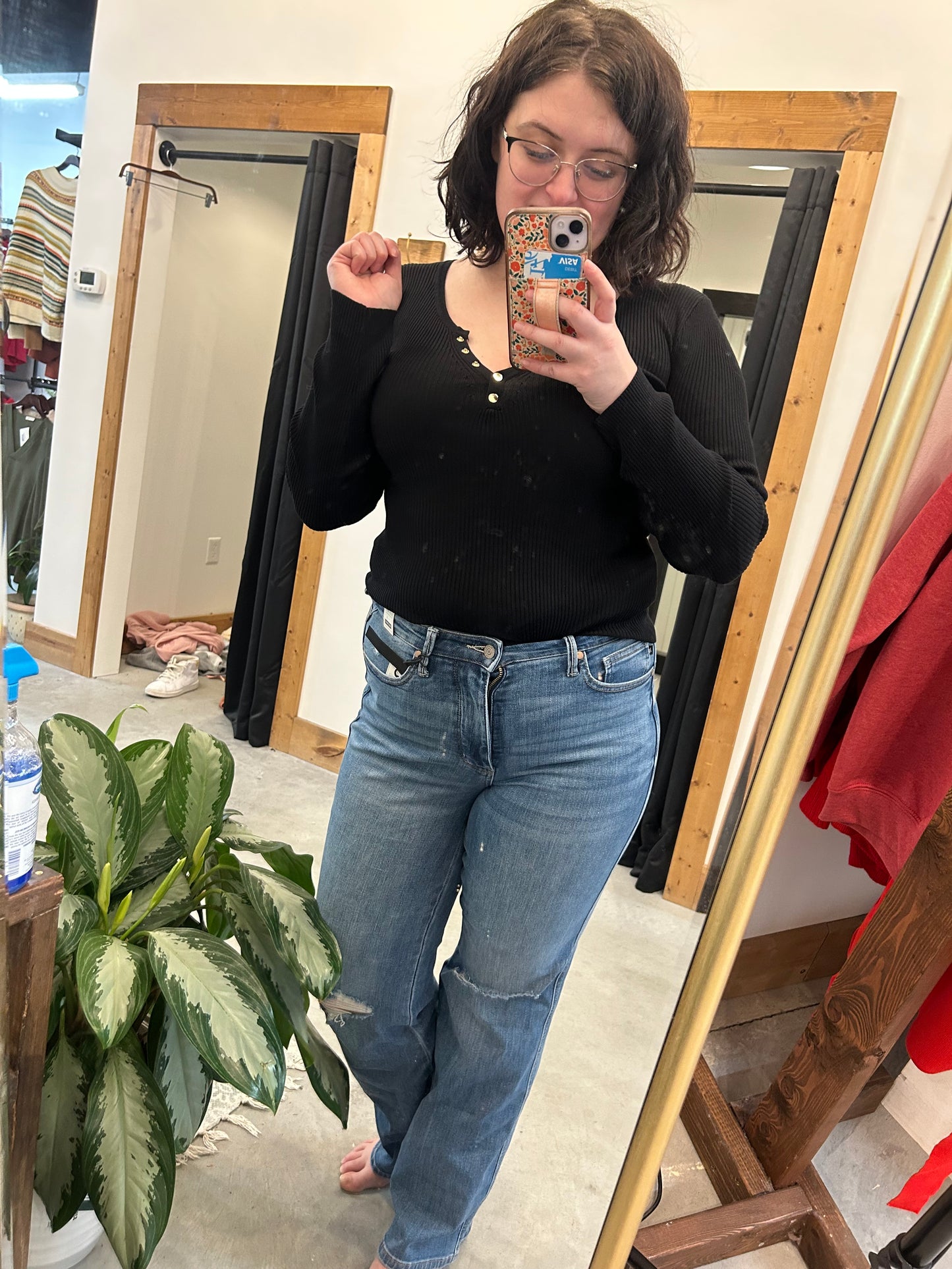 Casual Ribbed Button Up Top