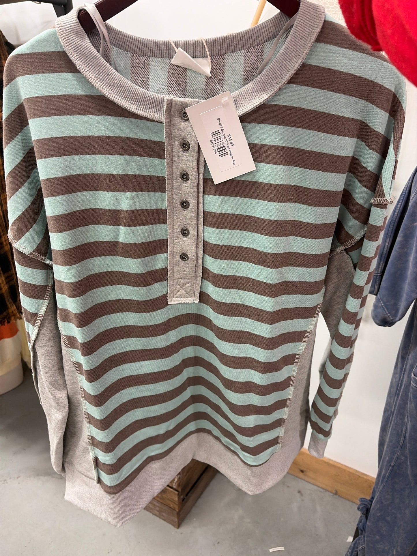 Simple Stripes Button Top