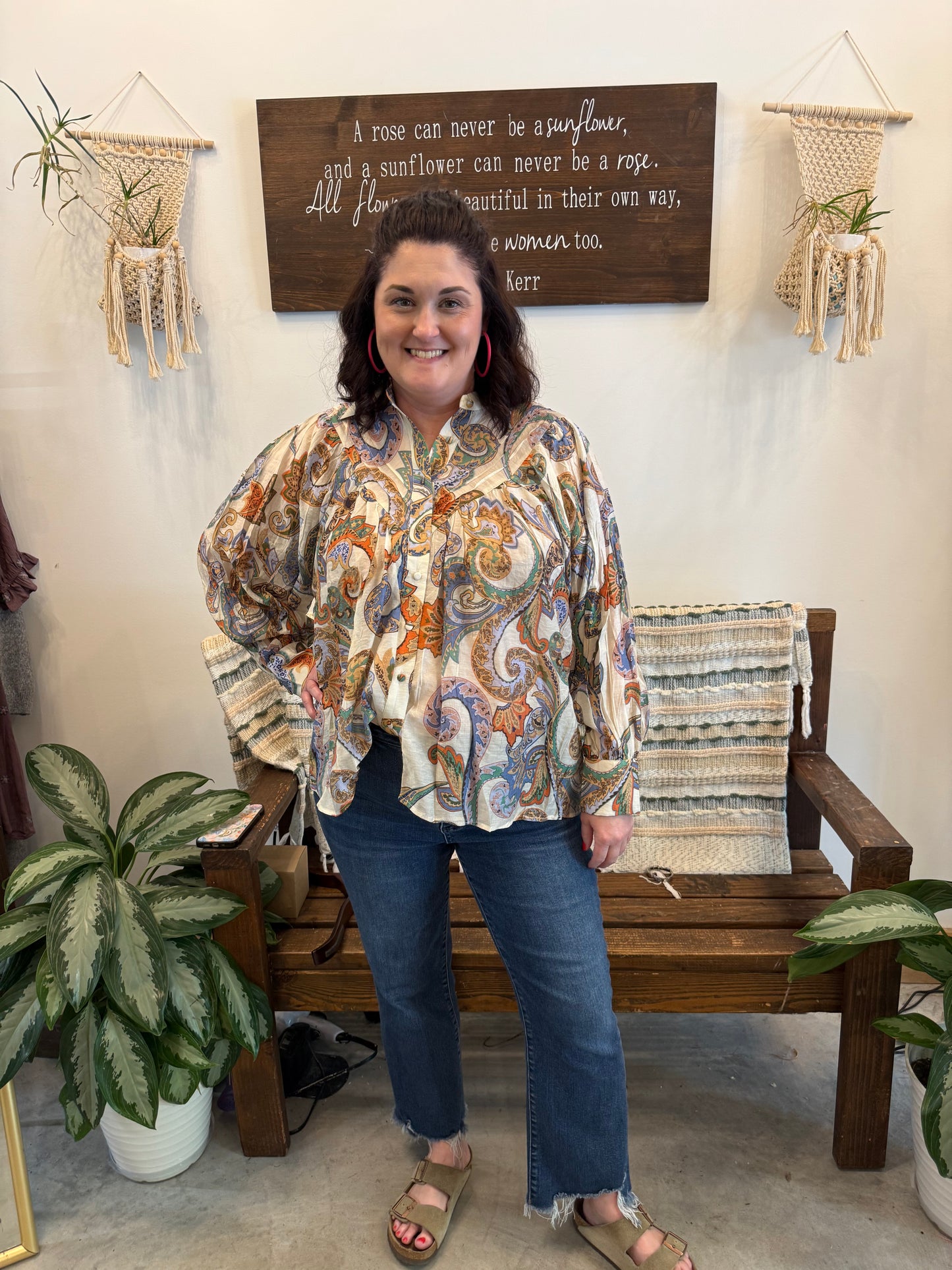 Paisley Printed Bubble Sleeve top