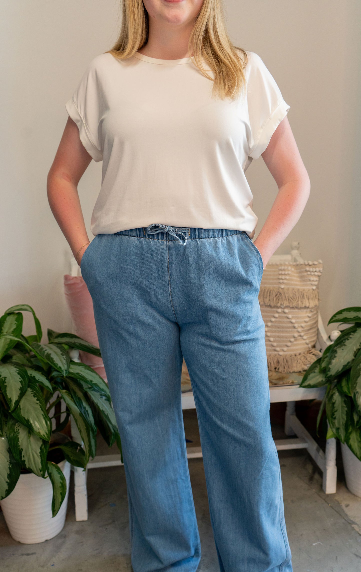 Denim Looks Good on Me Drawstring Pants
