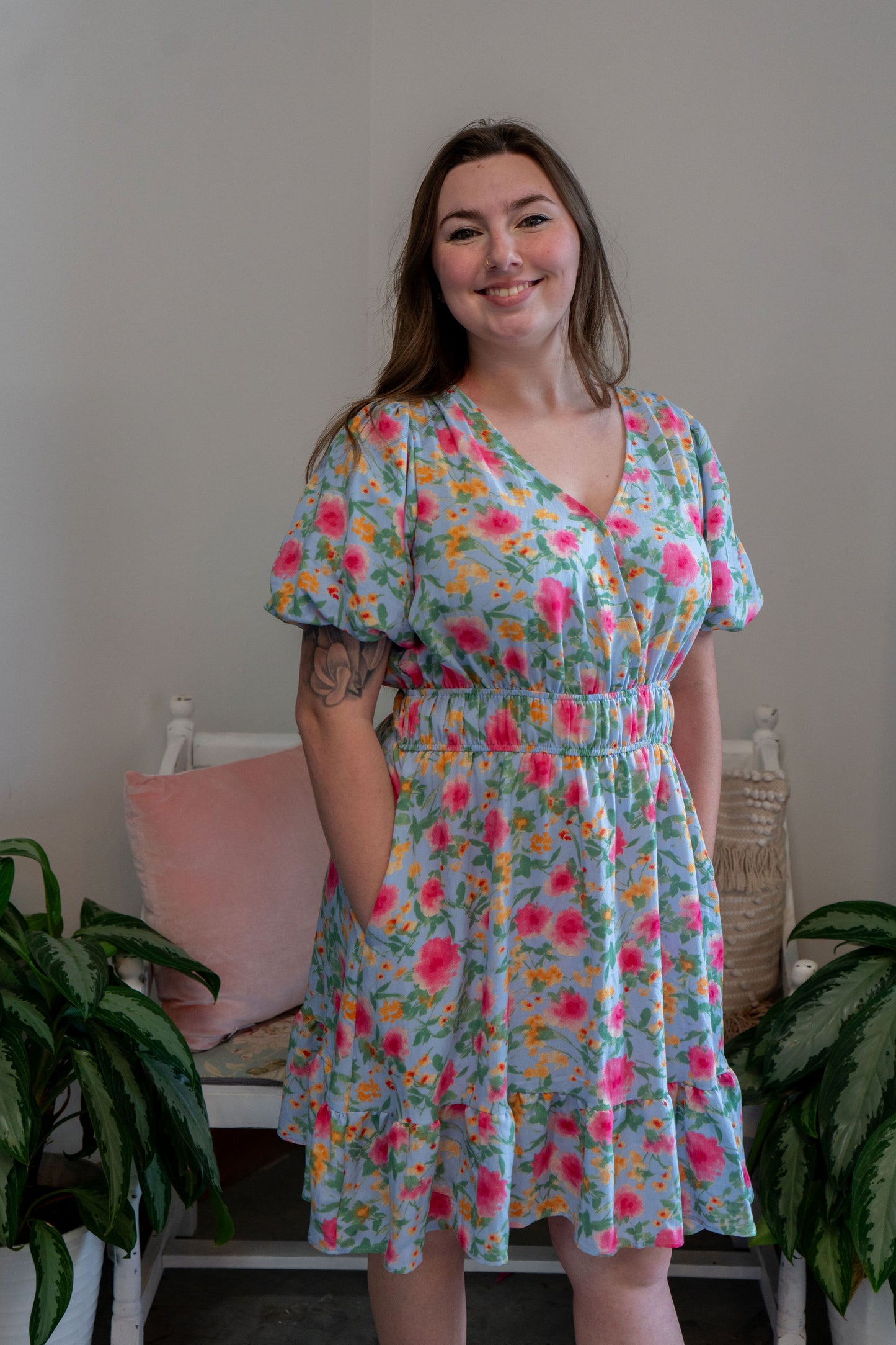 Dusty Blue Florals Dress