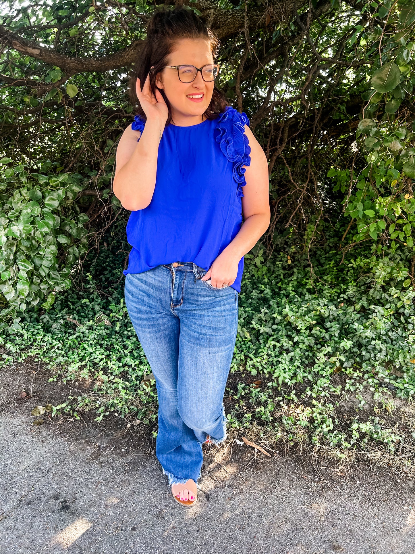 This Is It Ruffle Sleeve Top - Royal Blue