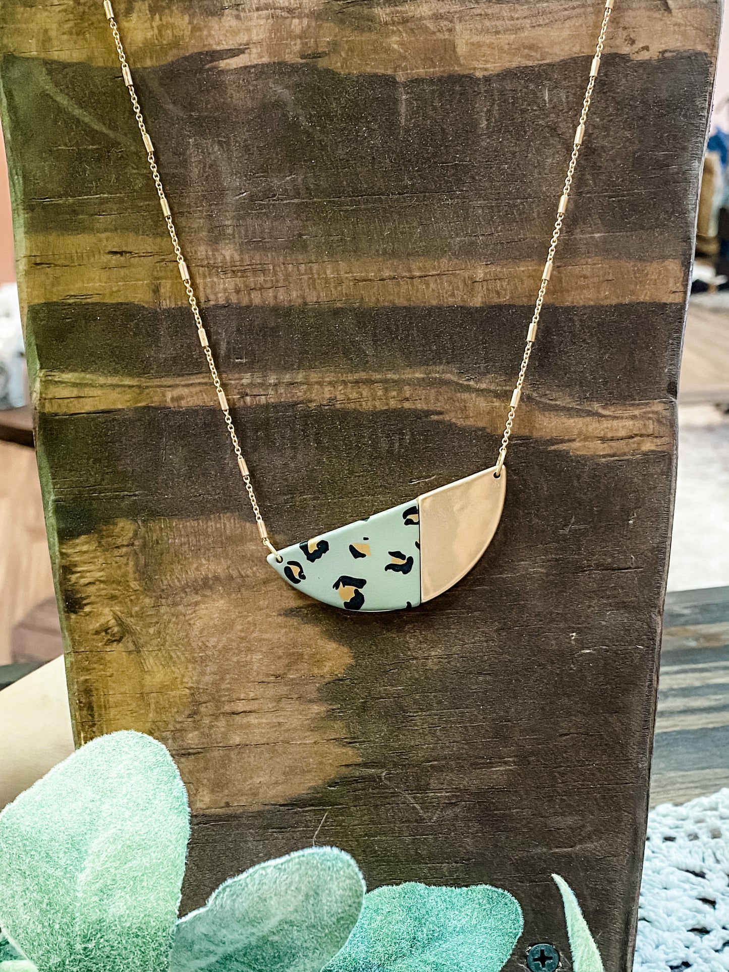 Green Leopard Semi Circle Necklace