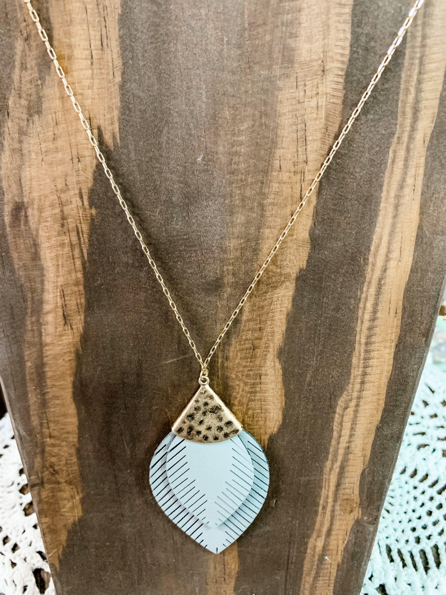 Gray Leather Pendant Necklace