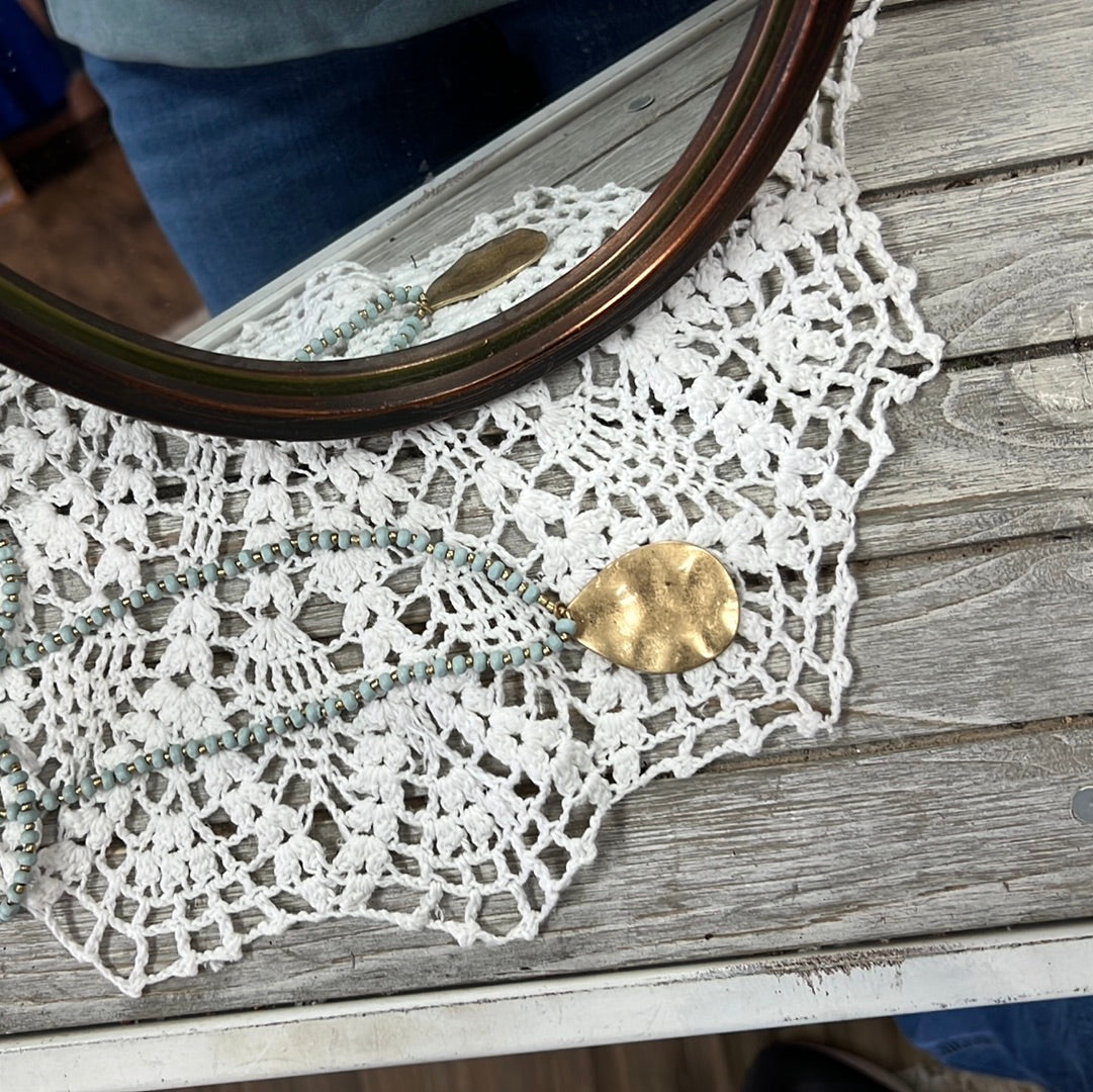 Turquoise Wood Bead Necklace