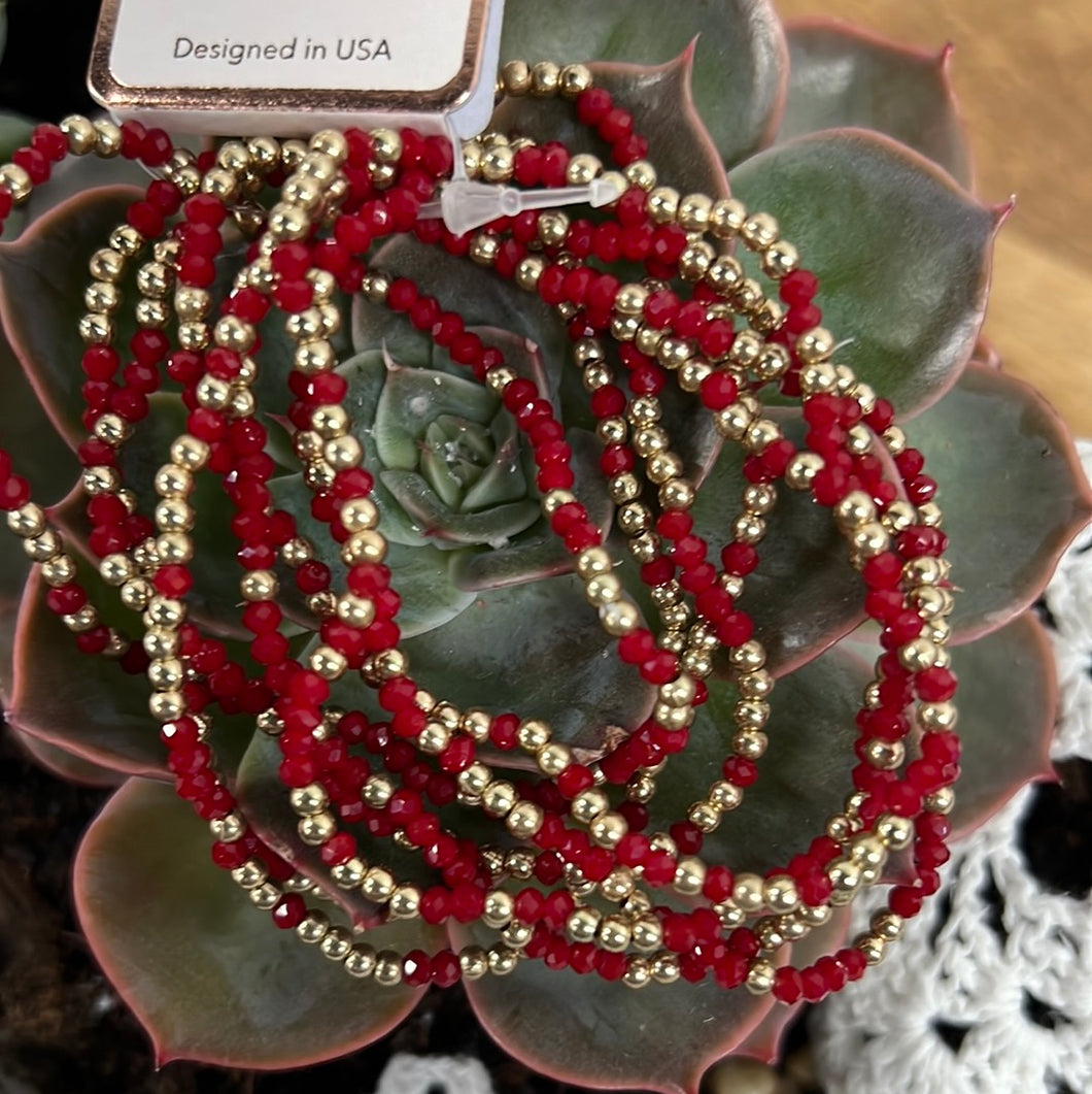 Set of Eight Red Beaded Bracelets