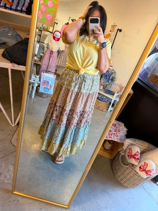 Floral Patchwork Maxi Skirt