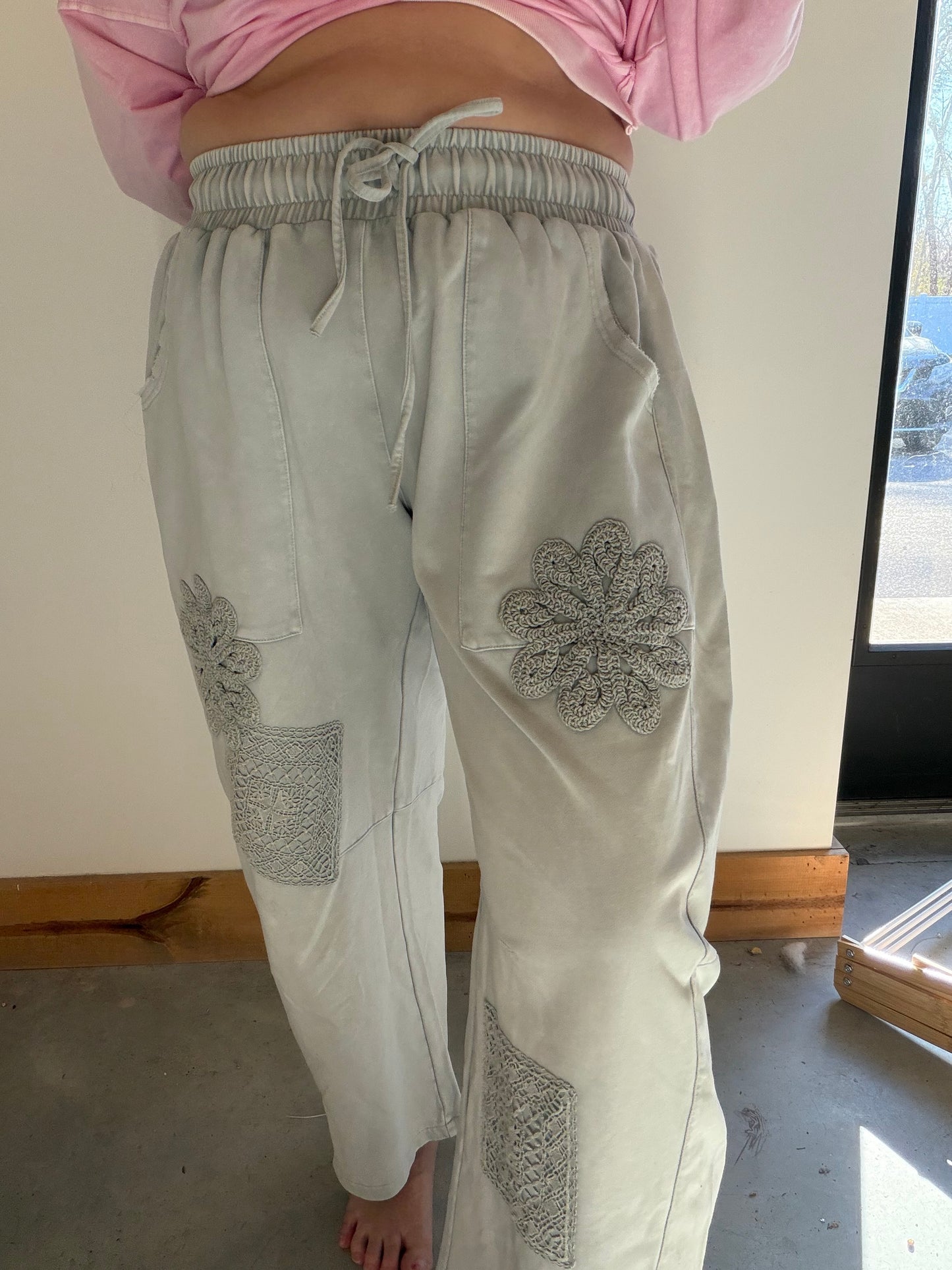 Crochet Patch Barrel Leg Pant