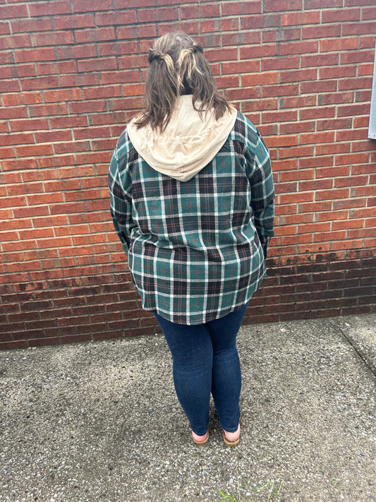 Hunter Green Hooded Flannel - Curvy