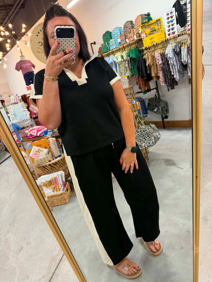 Black Ivory Collared Top
