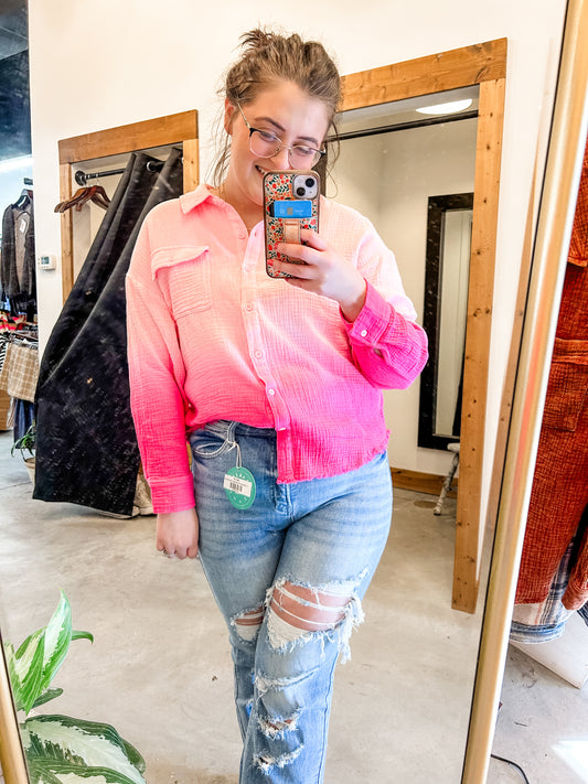 Pink Ombre Button Up Top