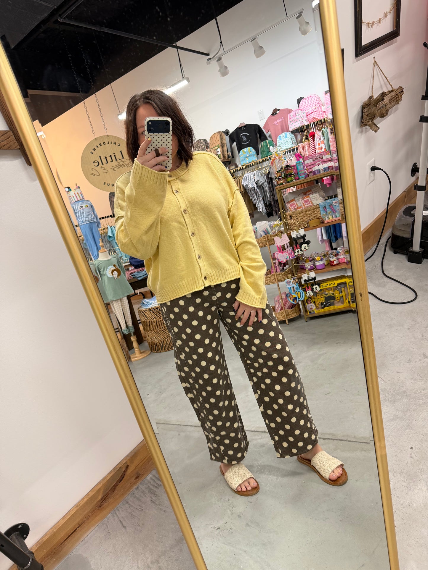 Brown Polka Dot Stretchy Waist Pants