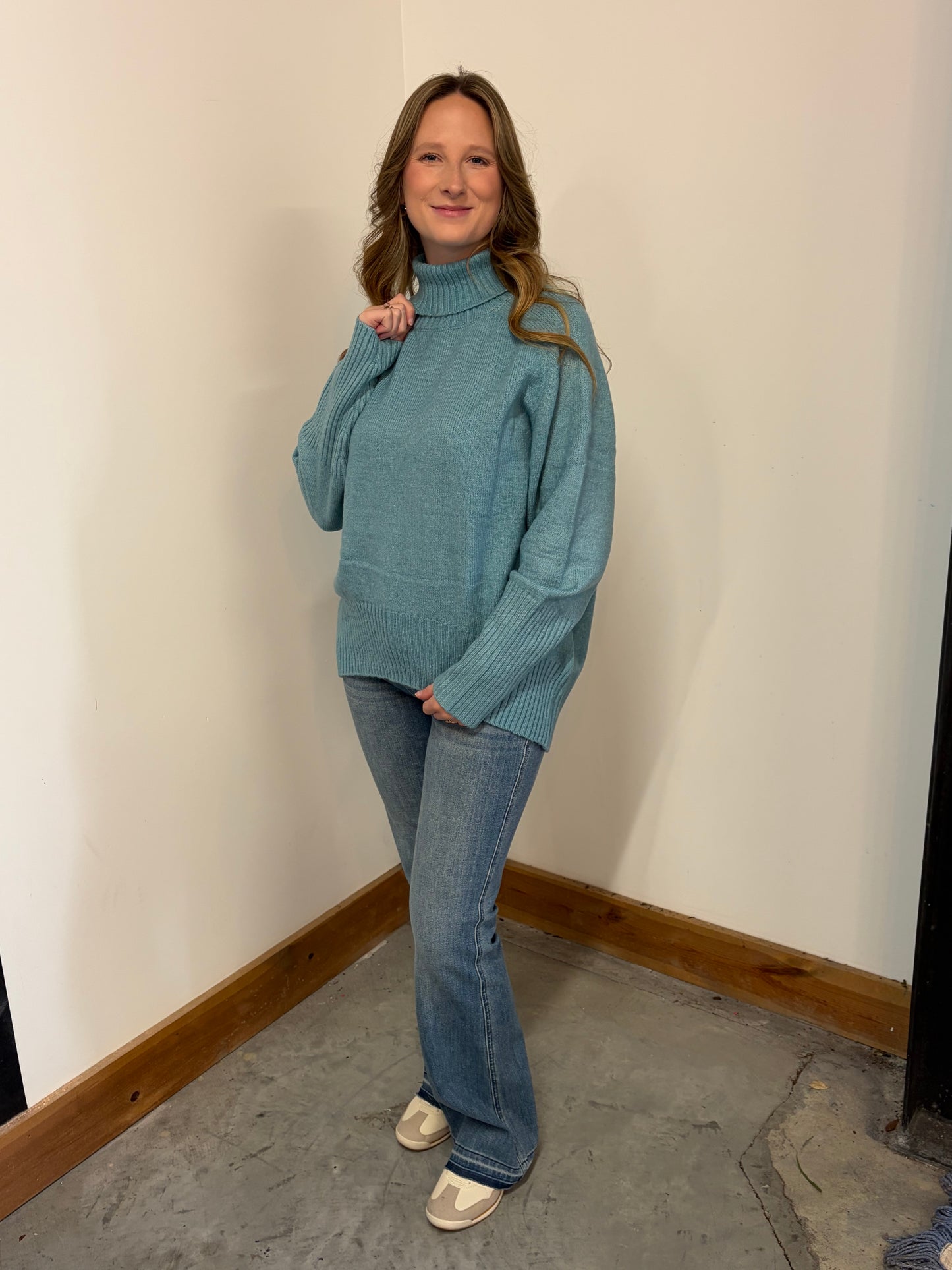 blue skies turtleneck sweater