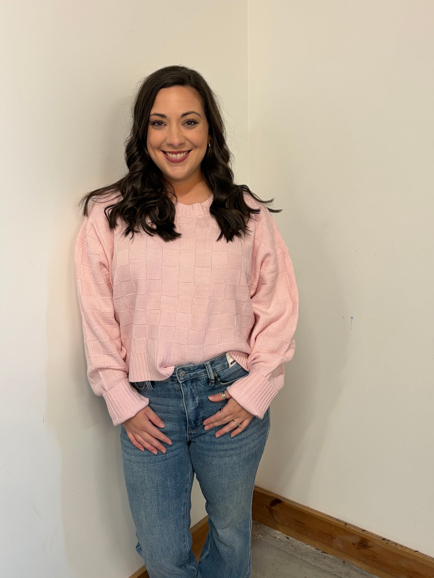 Soft Pink Check Sweater