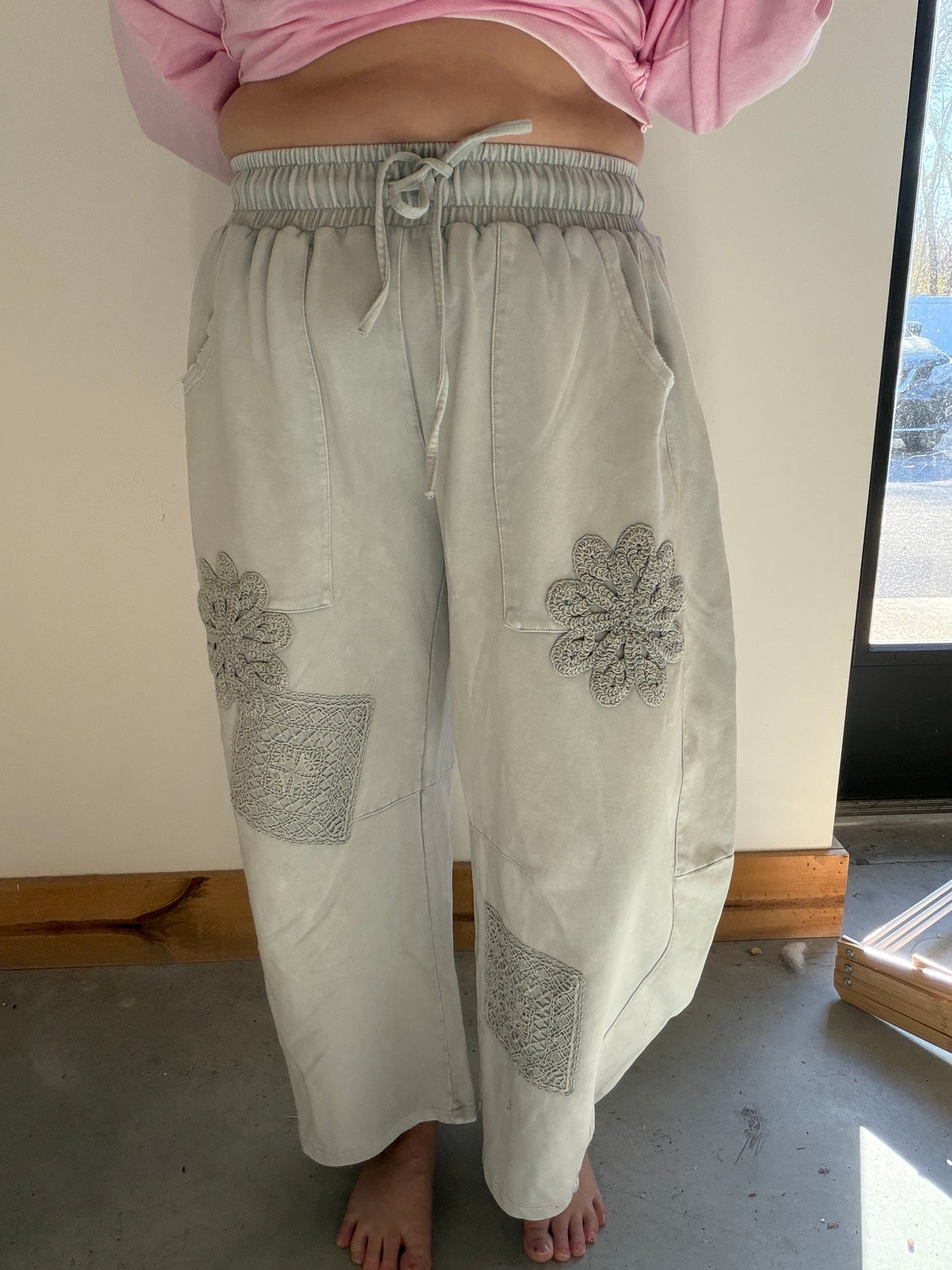 Crochet Patch Barrel Leg Pant
