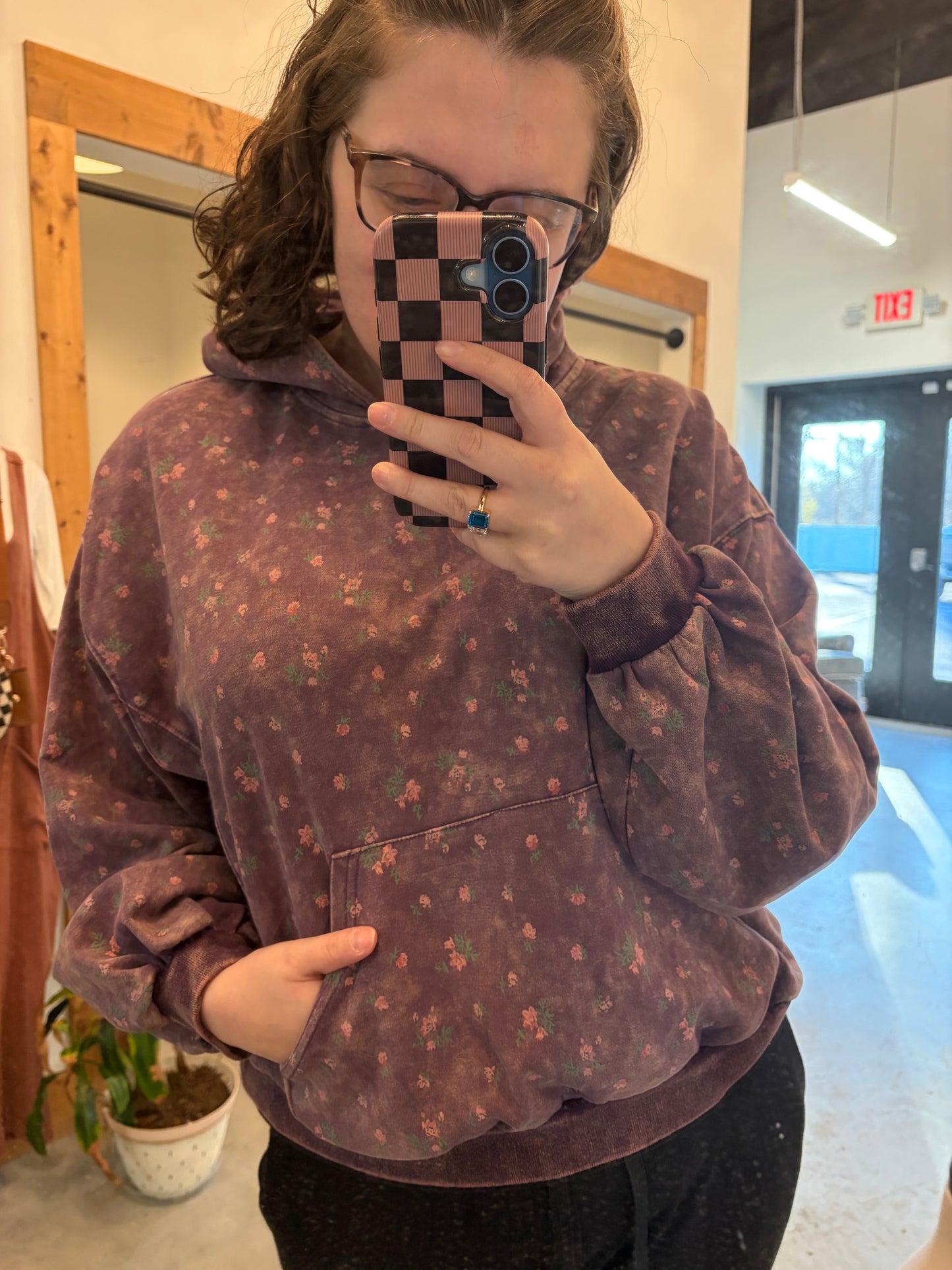 Faded Plum Floral Hoodie