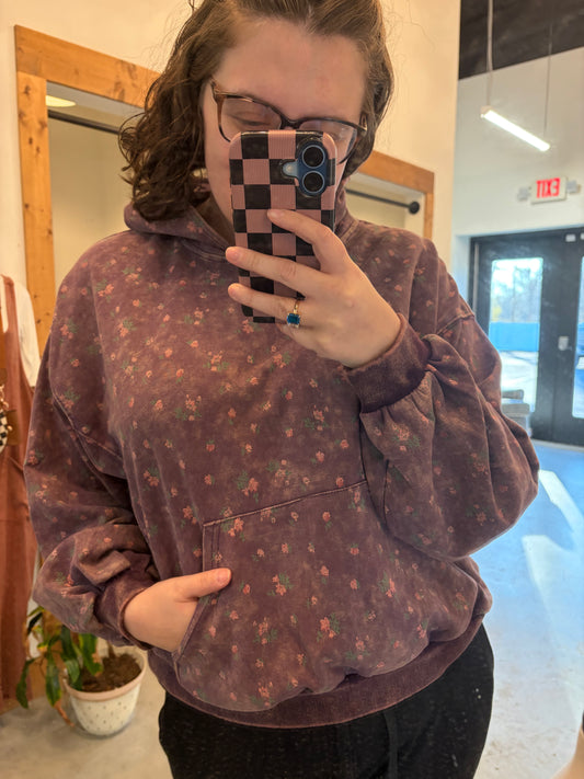 Faded Plum Floral Hoodie