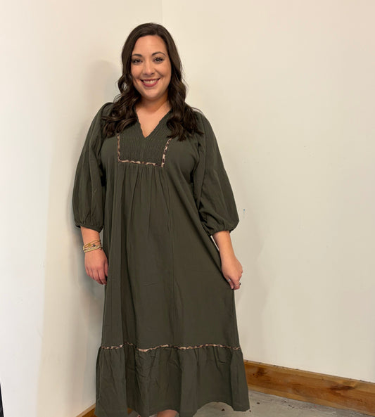 Leopard trim midi dress