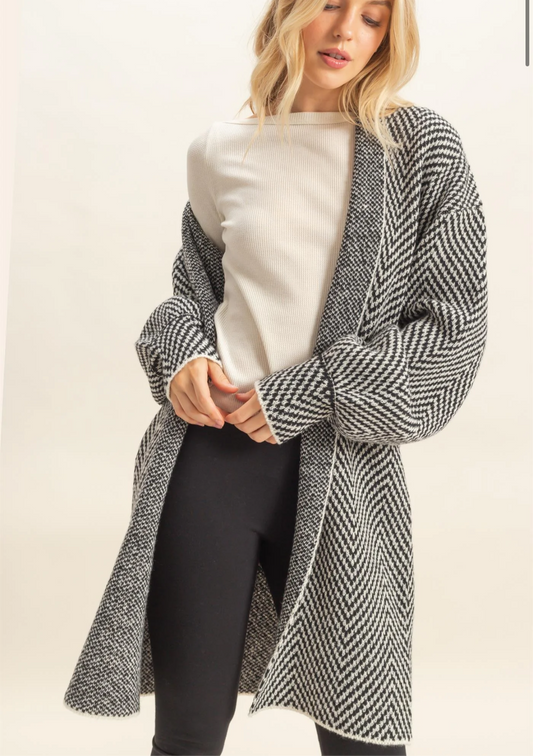 herringbone patterned cardigan