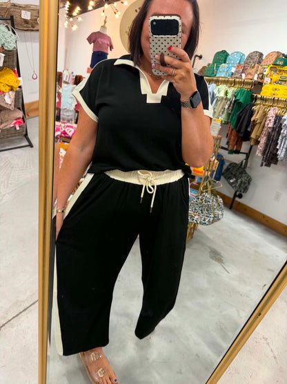 Black Ivory Collared Top