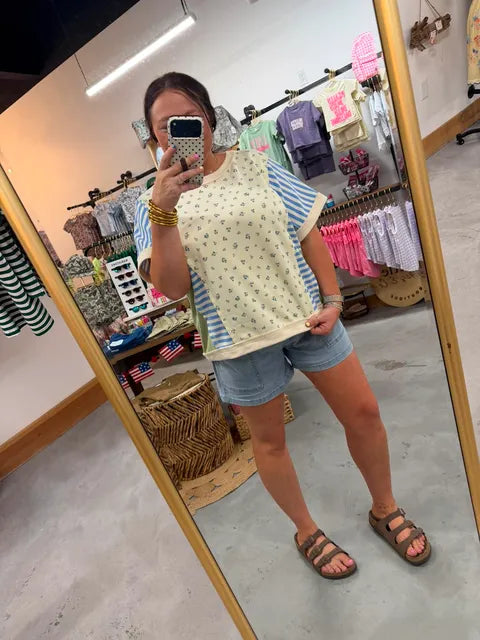Blue Floral Colorblock Top