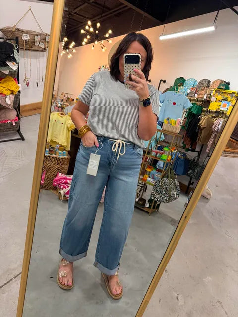 Risen High Rise Crop Wide Leg Drawstring - Stretchy