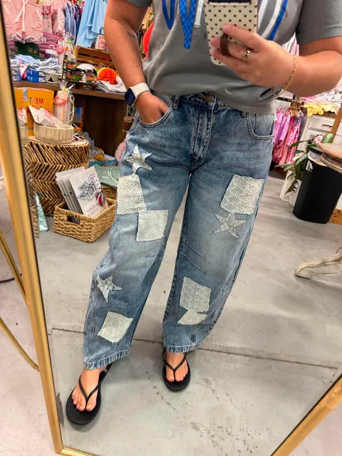 Patchwork Barrel Jeans