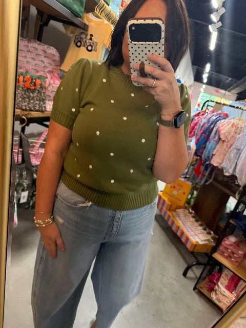 Olive Polka Dot Sweater