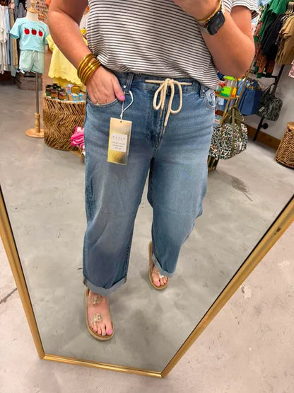 Risen High Rise Crop Wide Leg Drawstring - Stretchy