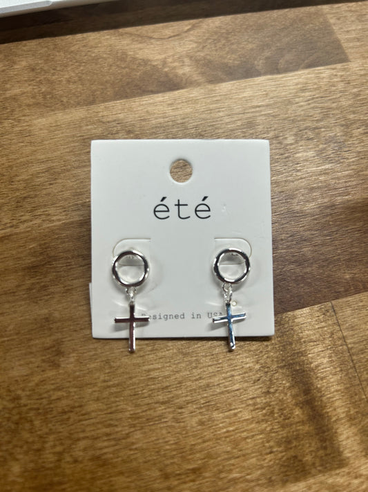 Dainty silver cross earrings