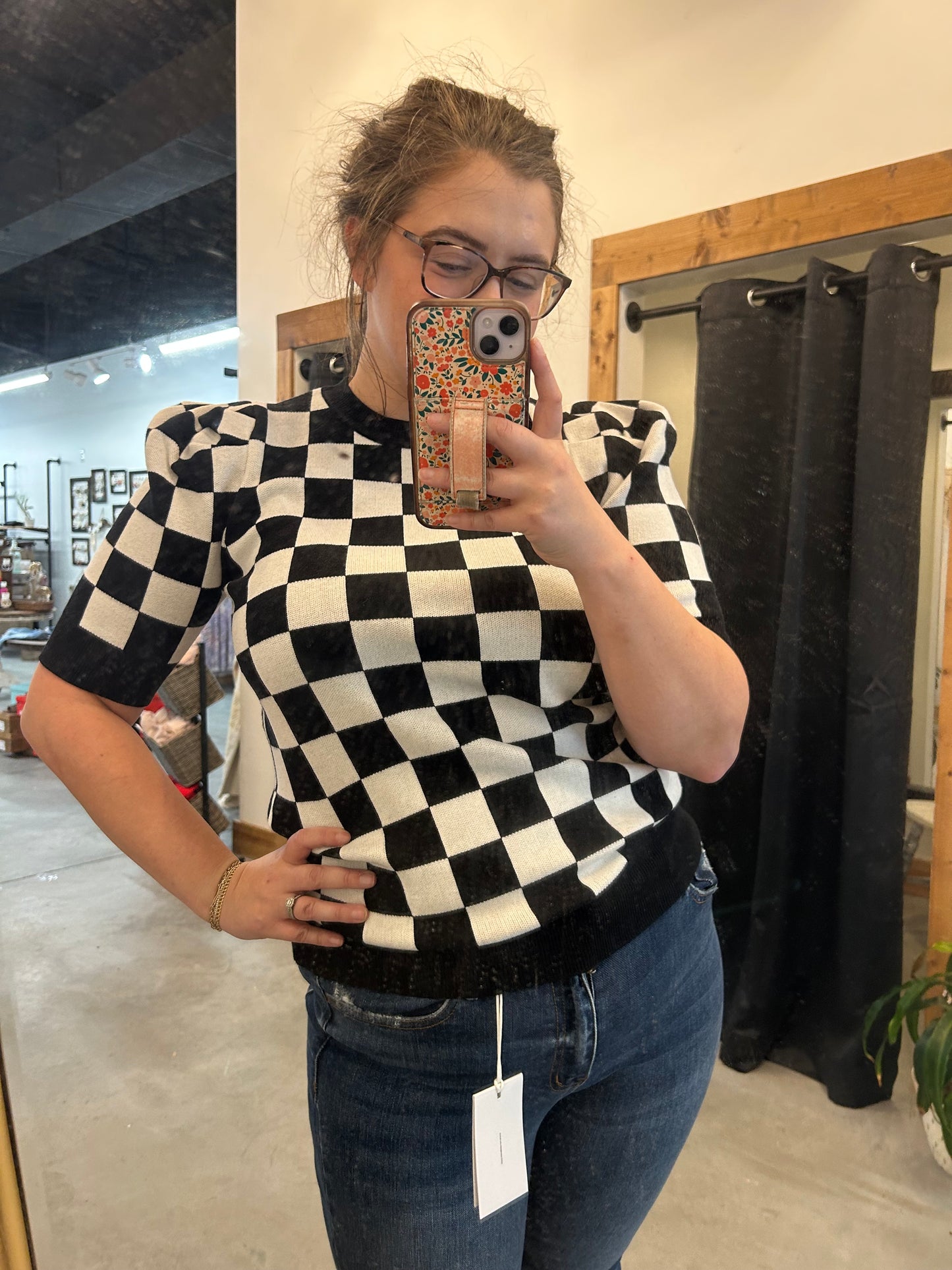 Checked Up Sweater Top