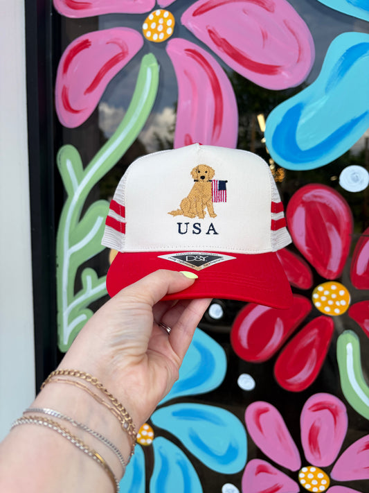 Patriotic Golden Retriever Hat