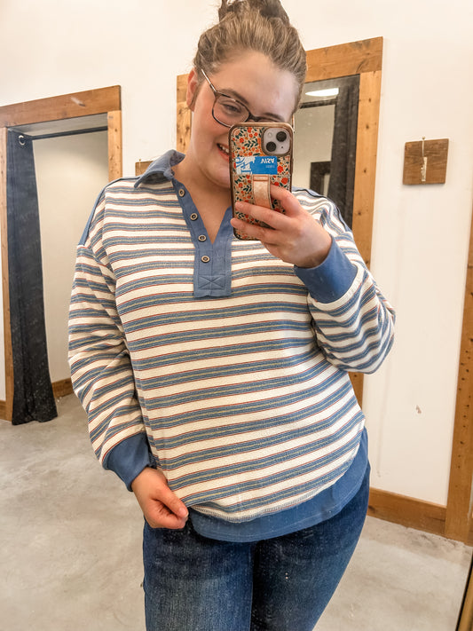 Vintage Denim Stripe Sweatshirt