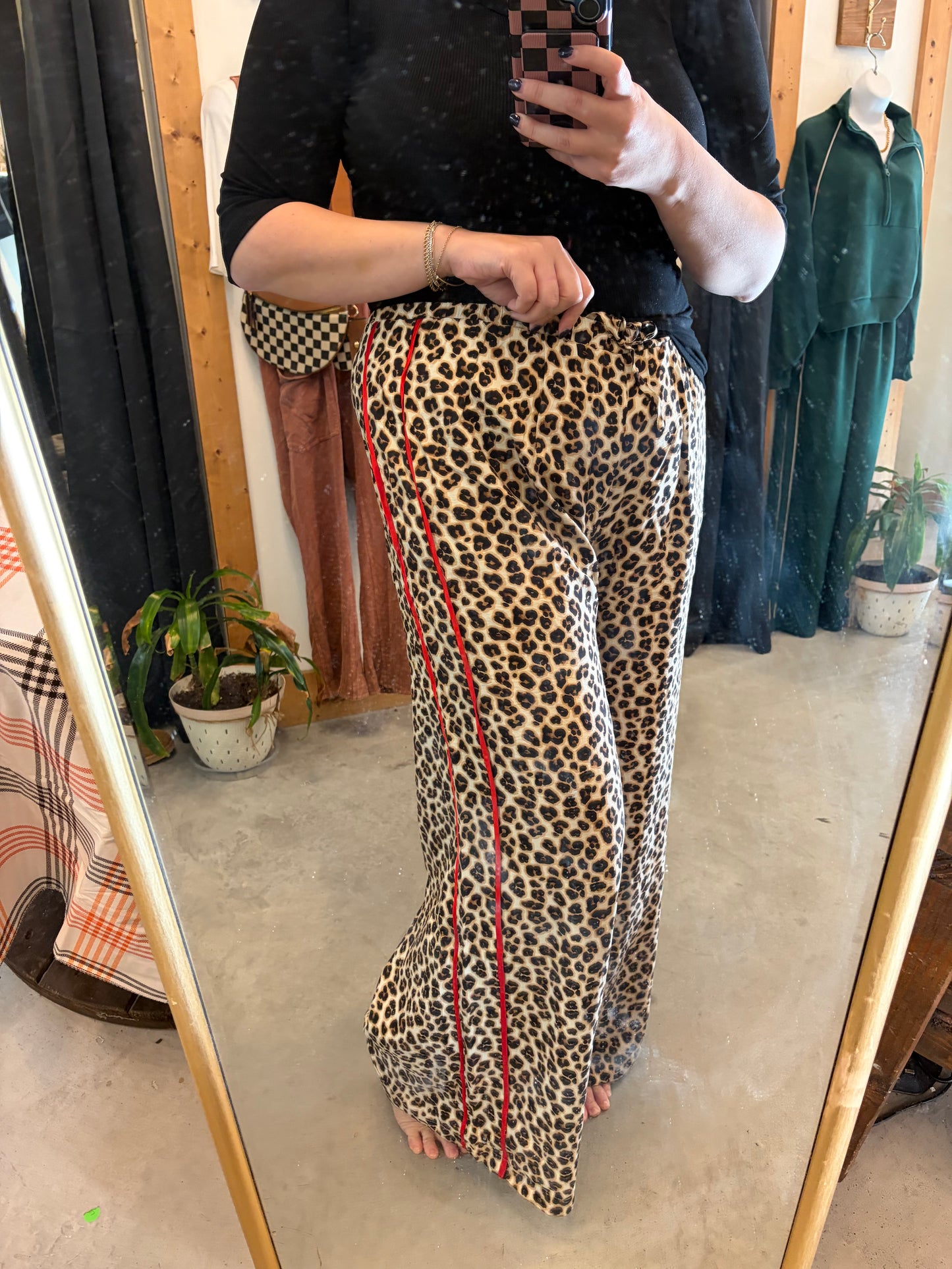 Leopard racing stripe pants