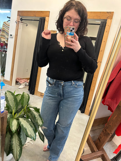 Casual Ribbed Button Up Top