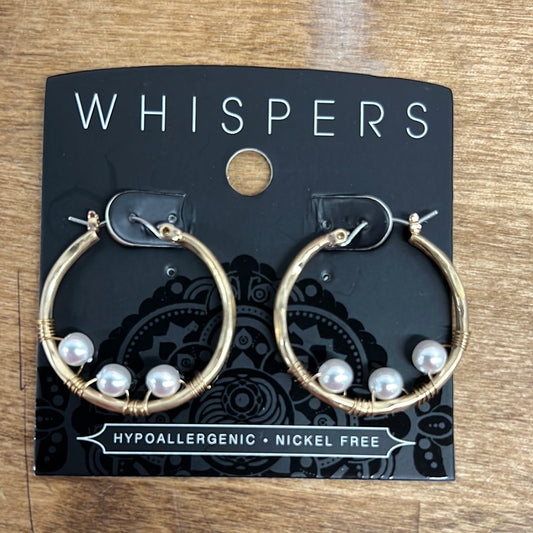 Gold Wavy Hoop w/pearls Earrings