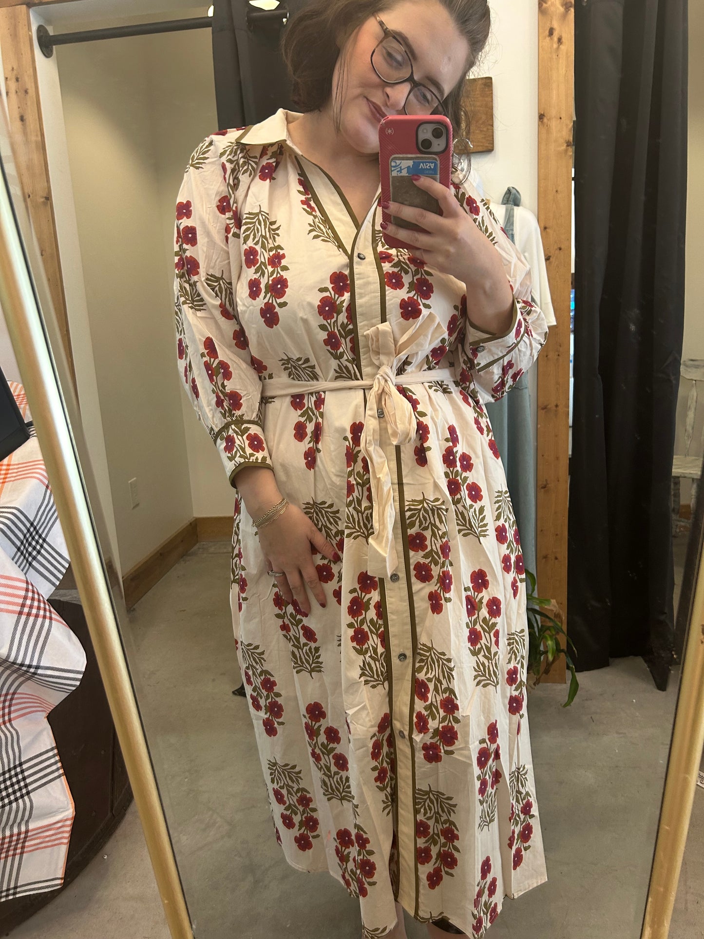 Berry Floral Tie Waist Dress