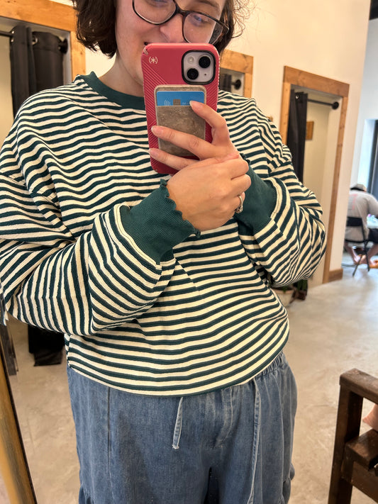Give Me Green Lettuce Hem Long Sleeve Top