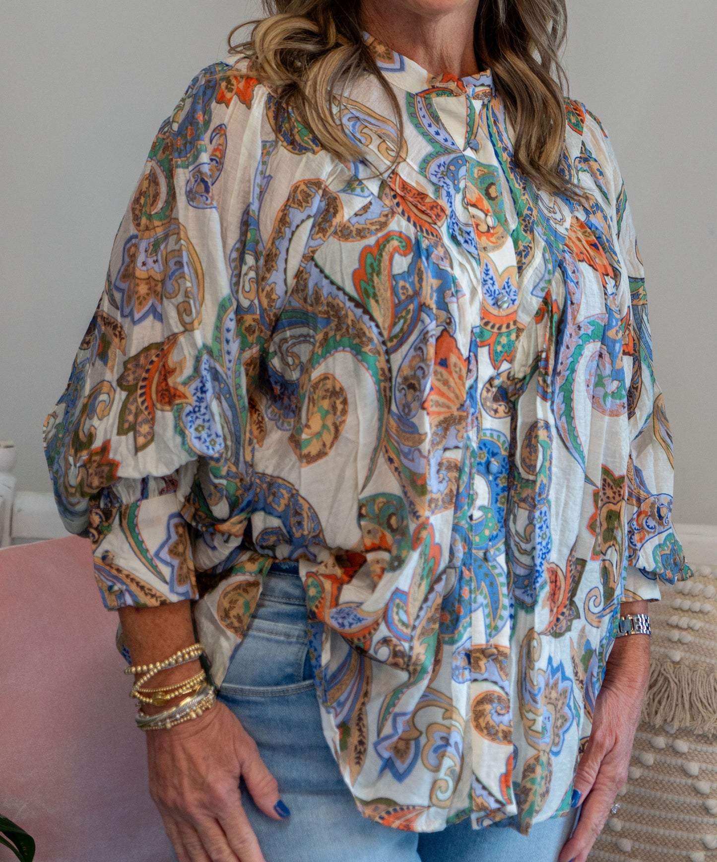 Paisley Printed Bubble Sleeve top