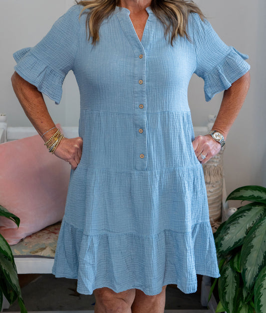 Flowy Denim Button Dress