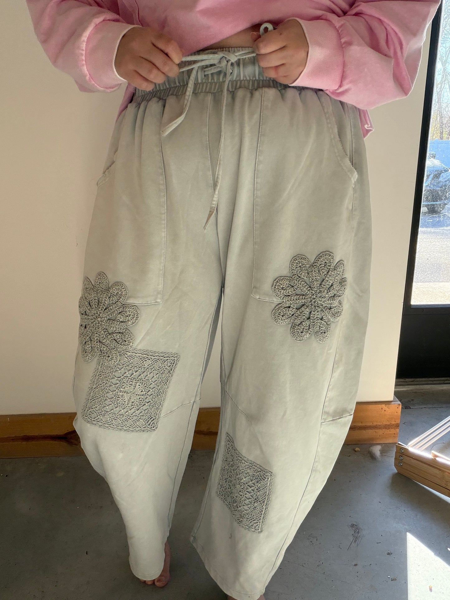 Crochet Patch Barrel Leg Pant