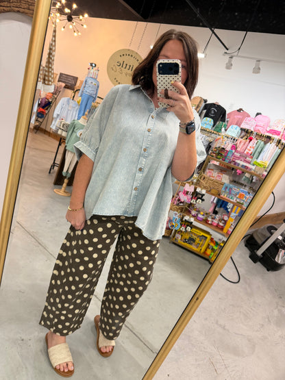 Brown Polka Dot Stretchy Waist Pants