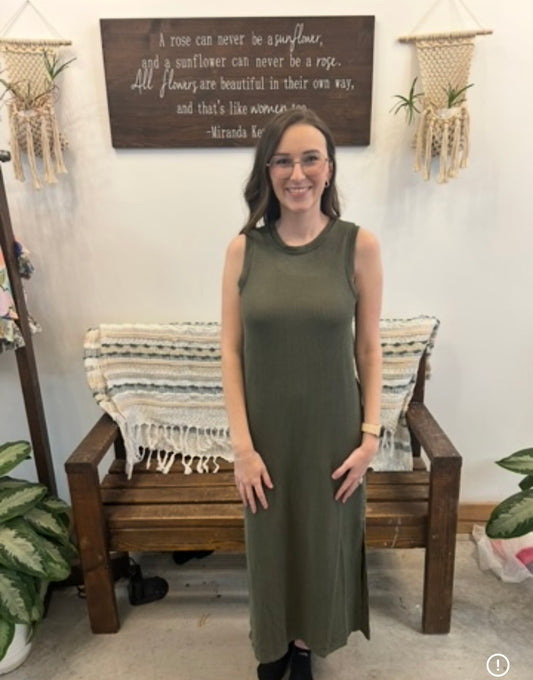 Easy Breezy Ribbed Olive Dress