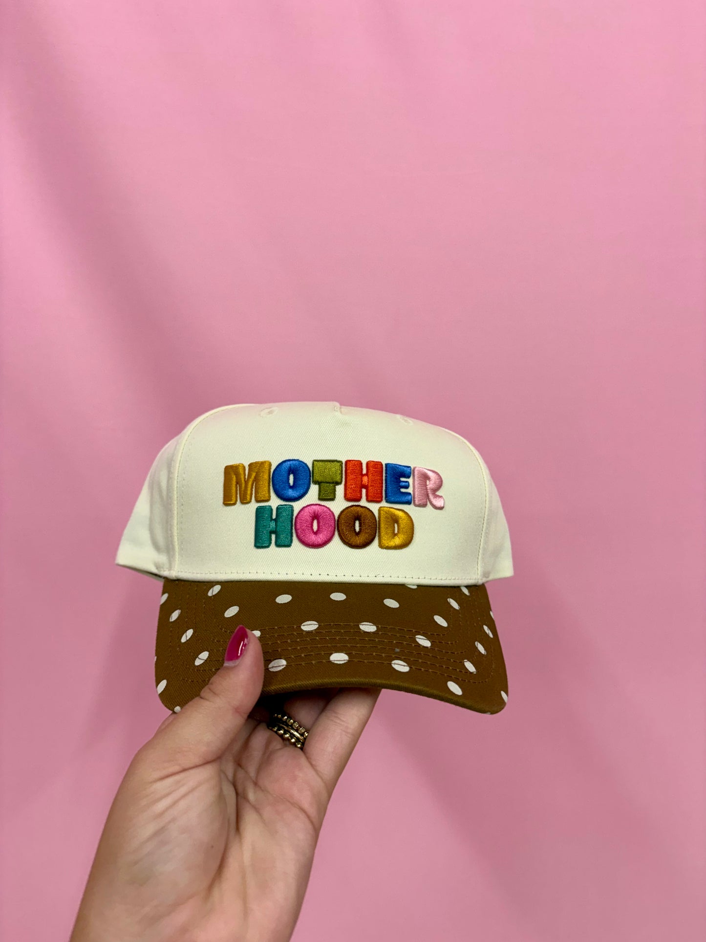 Motherhood polka dot trucker hat